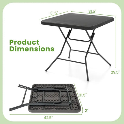 2.6FT Foldable Dining Table with Wood Grain HDPE Tabletop and Non-slip Foot Pads-Black - Black - Patio Dining Tables