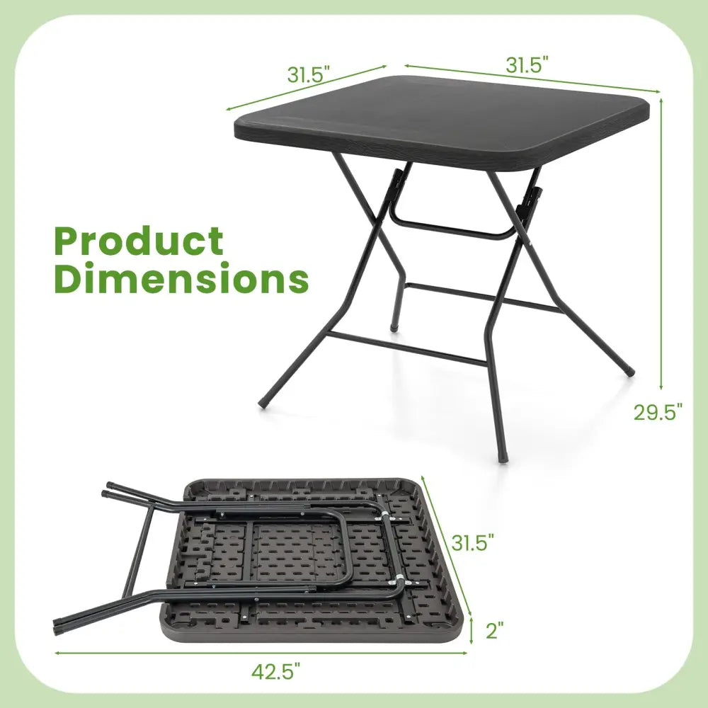 2.6FT Foldable Dining Table with Wood Grain HDPE Tabletop and Non-slip Foot Pads-Black - Black - Patio Dining Tables