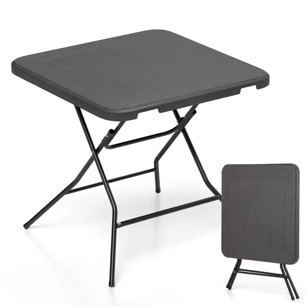 2.6FT Foldable Dining Table with Wood Grain HDPE Tabletop and Non-slip Foot Pads-Black - Black - Patio Dining Tables