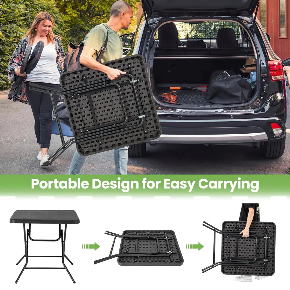 2.6FT Foldable Dining Table with Wood Grain HDPE Tabletop and Non-slip Foot Pads-Black - Black - Patio Dining Tables