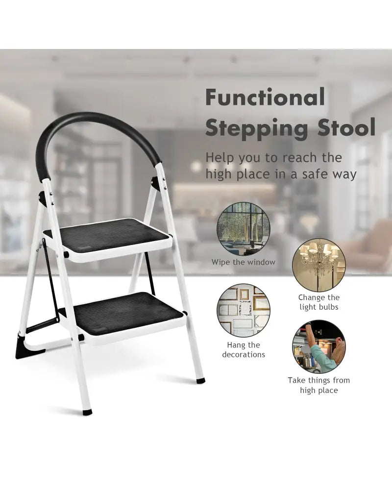 2.75 Feet Folding Step Stool with Iron Frame and Anti-Slip Pedals for 330lbs Capacity - Black - Ladders