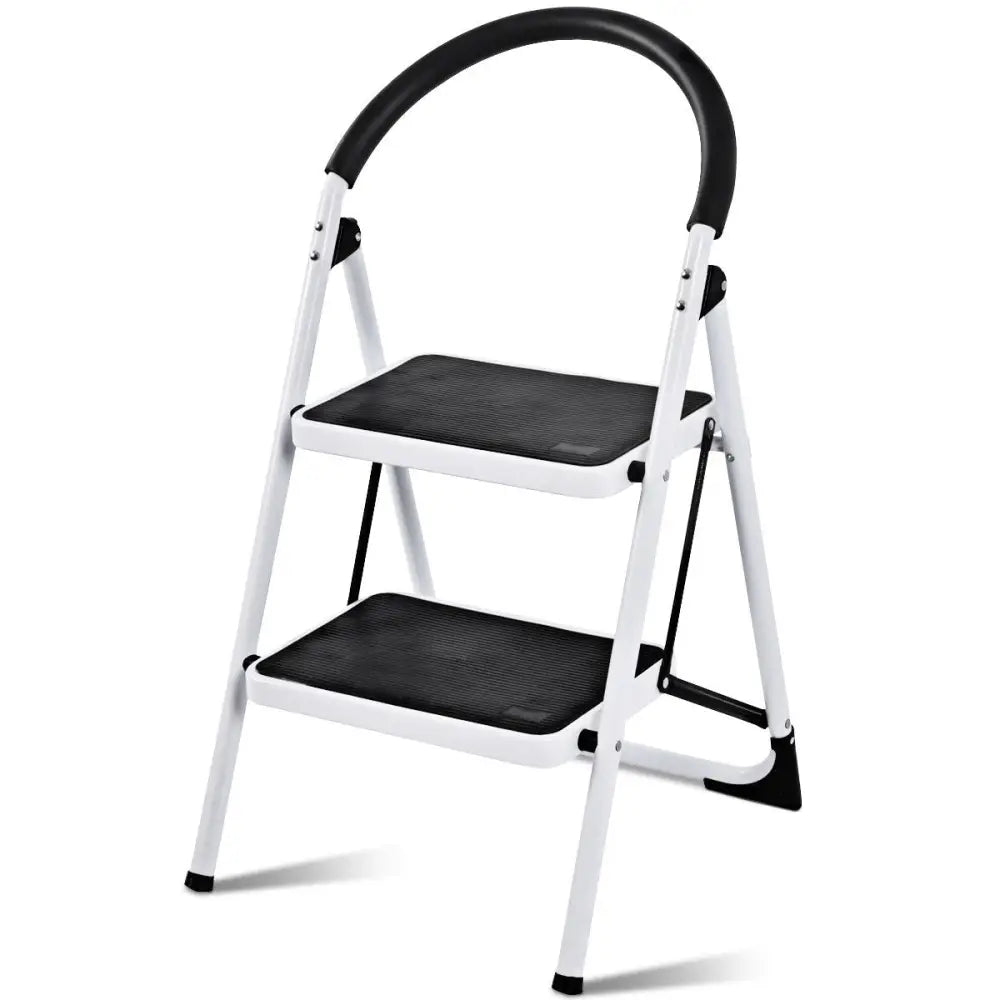 2.75 Feet Folding Step Stool with Iron Frame and Anti-Slip Pedals for 330lbs Capacity - Black - Ladders