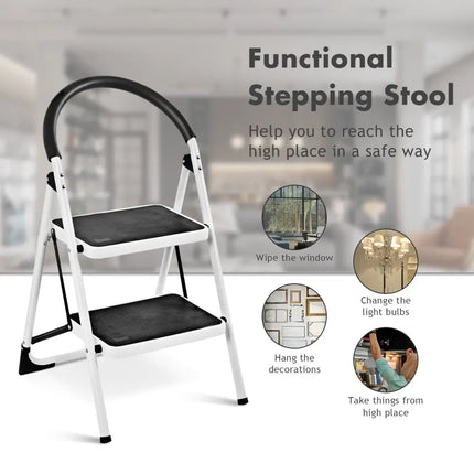 2.75 Feet Folding Step Stool with Iron Frame and Anti-Slip Pedals for 330lbs Capacity - Black - Ladders