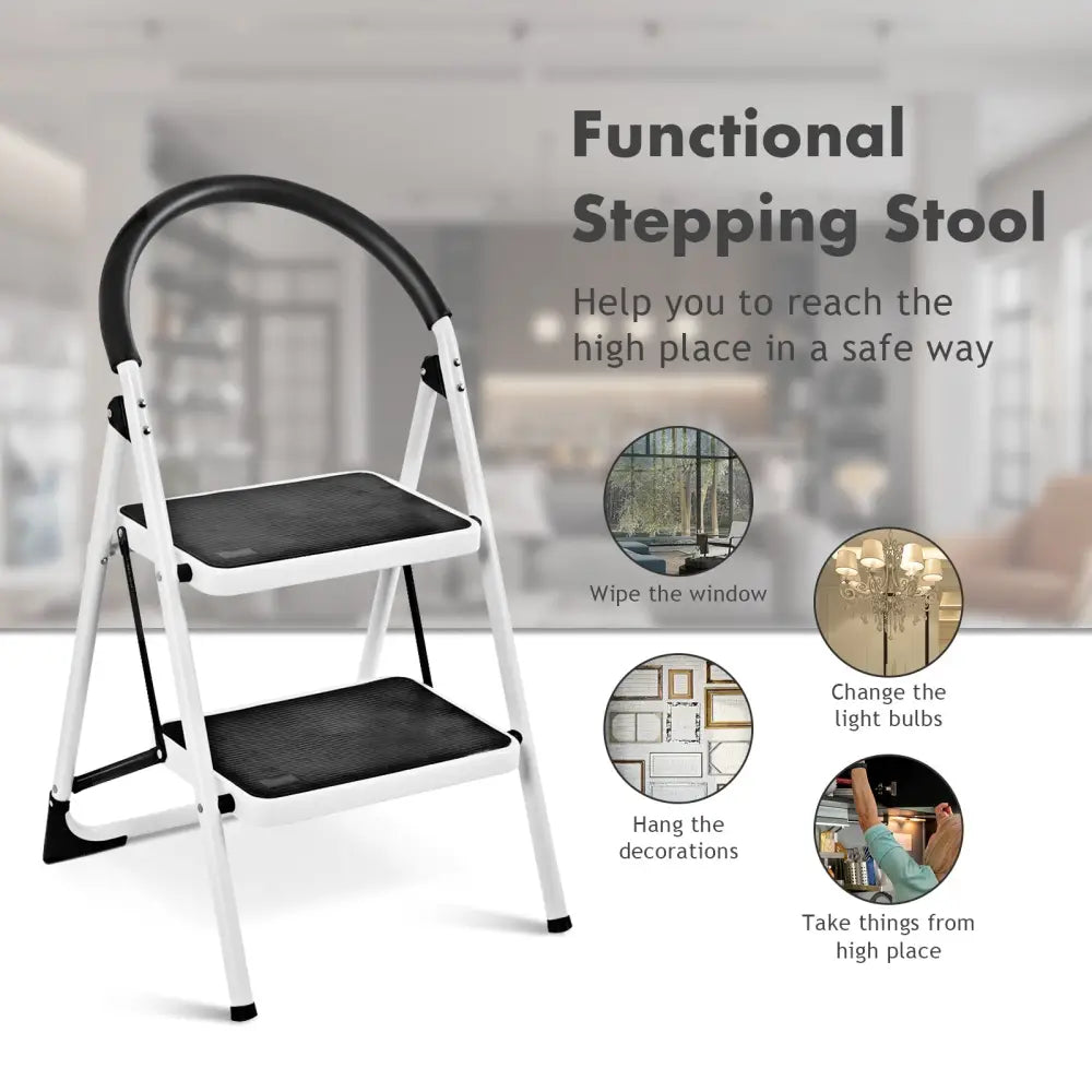 2.75 Feet Folding Step Stool with Iron Frame and Anti-Slip Pedals for 330lbs Capacity - Black - Ladders