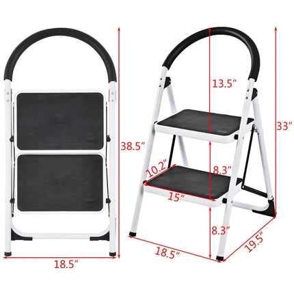 2.75 Feet Folding Step Stool with Iron Frame and Anti-Slip Pedals for 330lbs Capacity - Black - Ladders