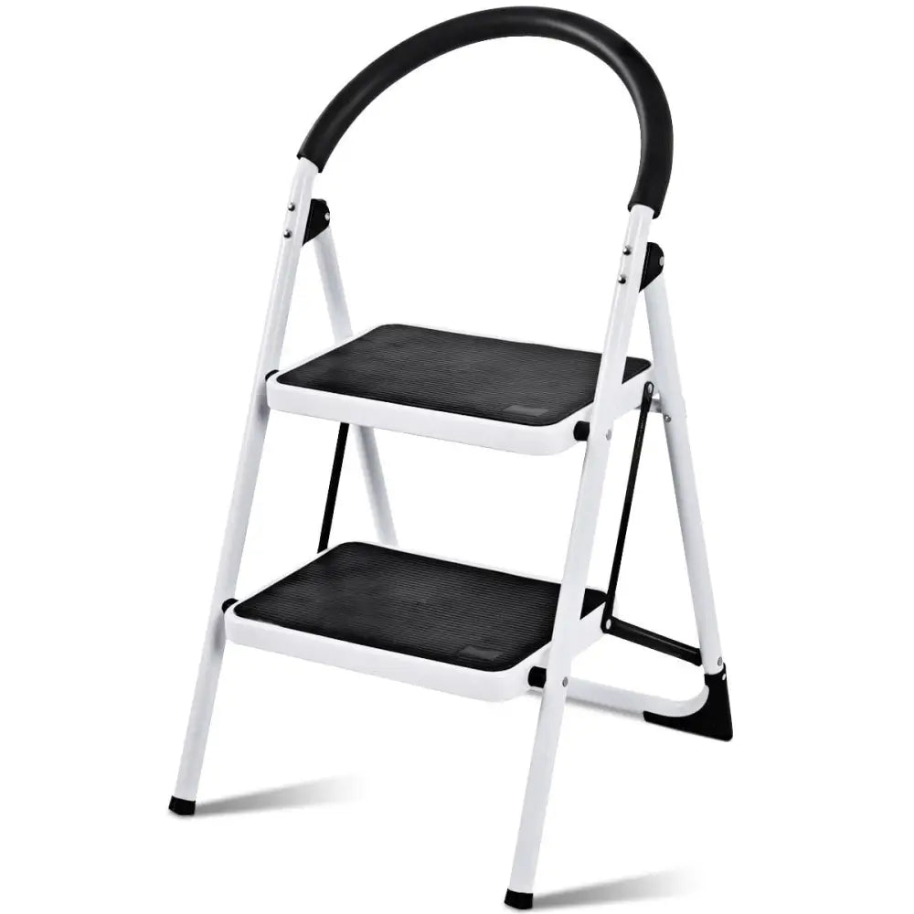 2.75 Feet Folding Step Stool with Iron Frame and Anti-Slip Pedals for 330lbs Capacity - Black - Ladders