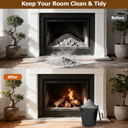 2.9 Gallon Metal Coal Ash Can with Wooden Lid and Side Grips for Fireplace Fire Pits - Fireplace Tools