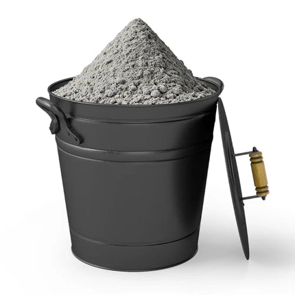 2.9 Gallon Metal Coal Ash Can with Wooden Lid and Side Grips for Fireplace Fire Pits - Fireplace Tools
