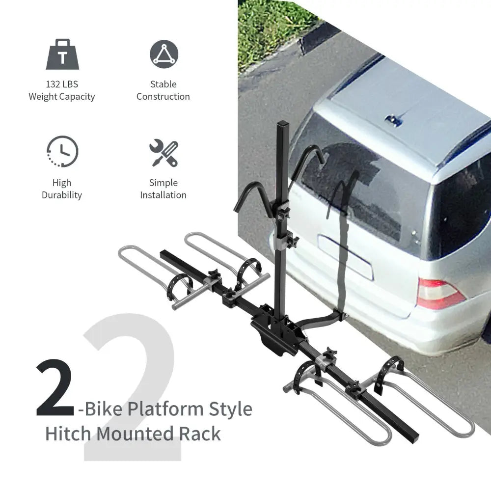 2-Bike Hitch Mount Bike Rack for 1-1/4 Inch or 2 Inch Receiver-Black - Black - Garages
