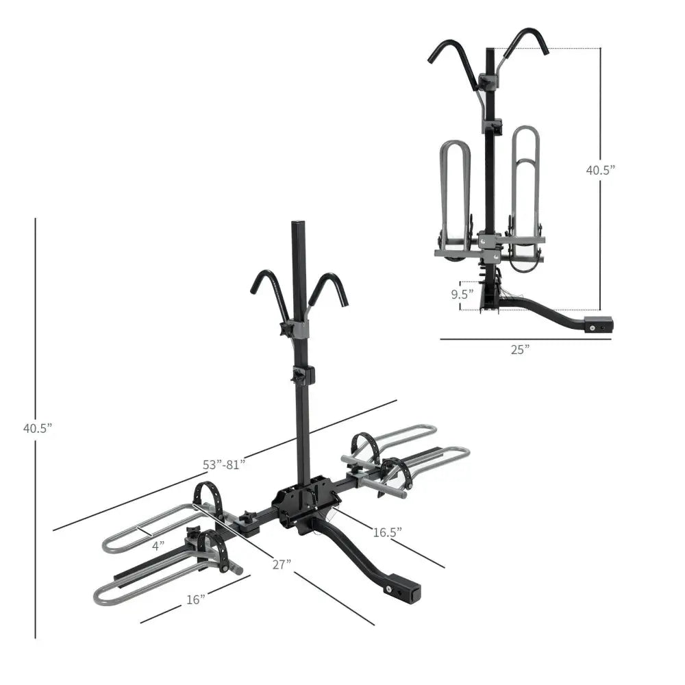 2-Bike Hitch Mount Bike Rack for 1-1/4 Inch or 2 Inch Receiver-Black - Black - Garages