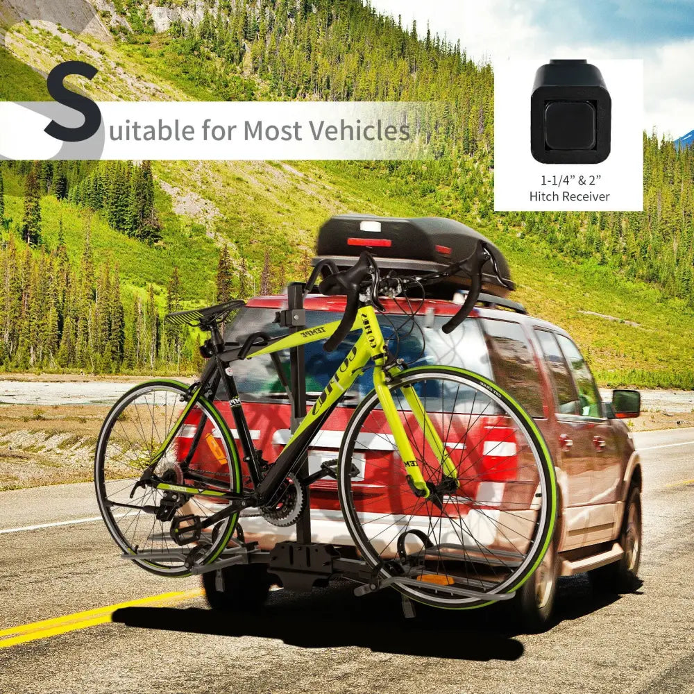 2-Bike Hitch Mount Bike Rack for 1-1/4 Inch or 2 Inch Receiver-Black - Black - Garages