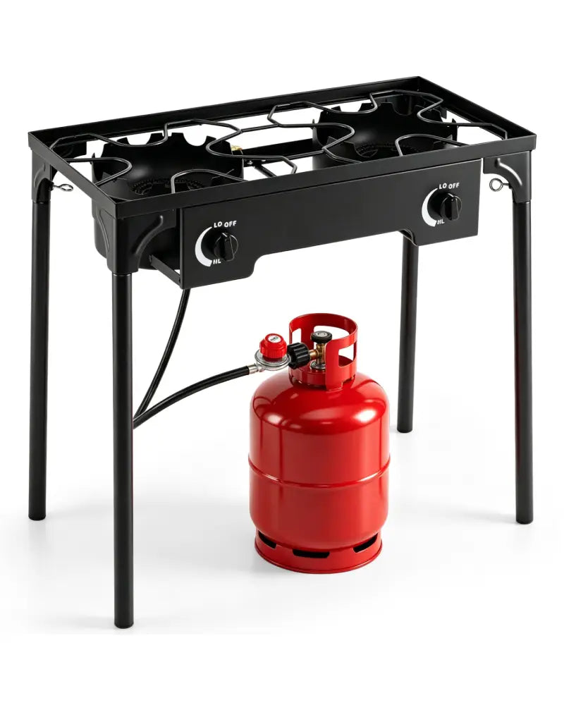 2 Burner Propane Stove 160000 BTU with Adjustable Regulator & Hose for Camping BBQ-Black - Black - Outdoor Grills