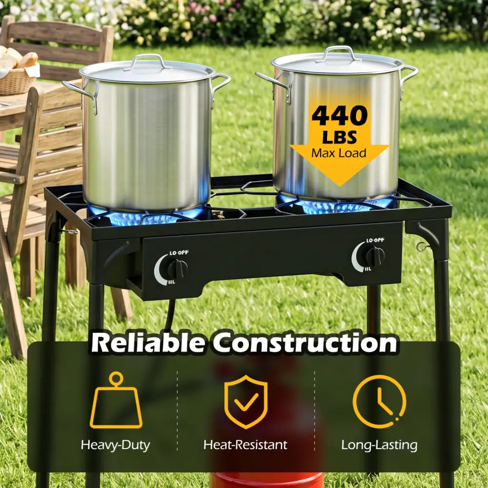 2 Burner Propane Stove 160000 BTU with Adjustable Regulator & Hose for Camping BBQ-Black - Black - Outdoor Grills