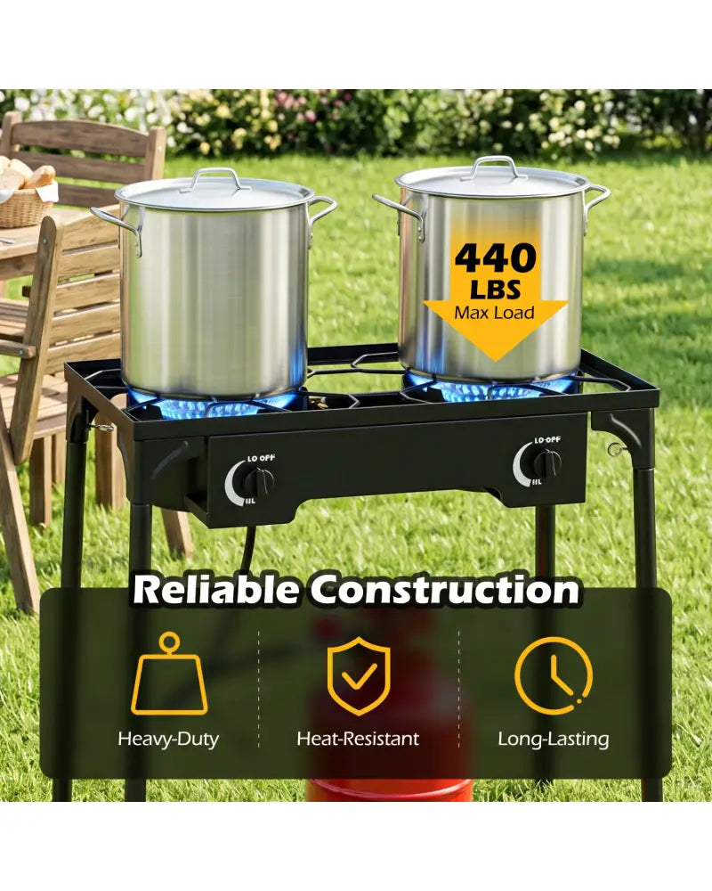 2 Burner Propane Stove 160000 BTU with Adjustable Regulator & Hose for Camping BBQ-Black - Black - Outdoor Grills
