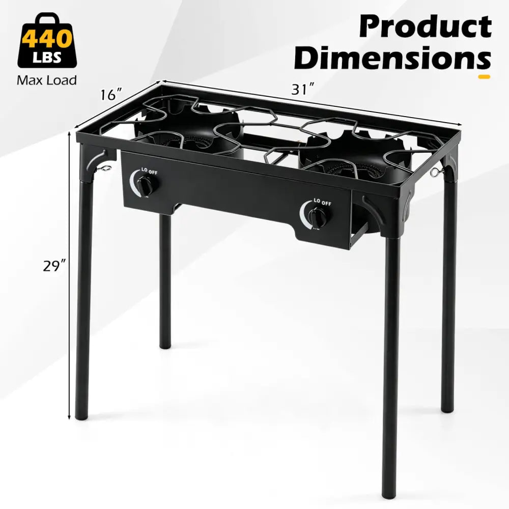 2 Burner Propane Stove 160000 BTU with Adjustable Regulator & Hose for Camping BBQ-Black - Black - Outdoor Grills