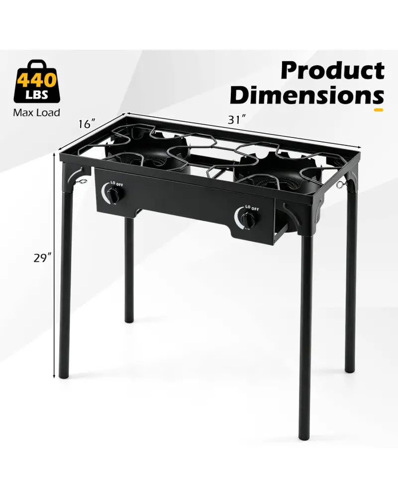 2 Burner Propane Stove 160000 BTU with Adjustable Regulator & Hose for Camping BBQ-Black - Black - Outdoor Grills