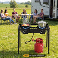 2 Burner Propane Stove 160000 BTU with Adjustable Regulator & Hose for Camping BBQ-Black - Black - Outdoor Grills