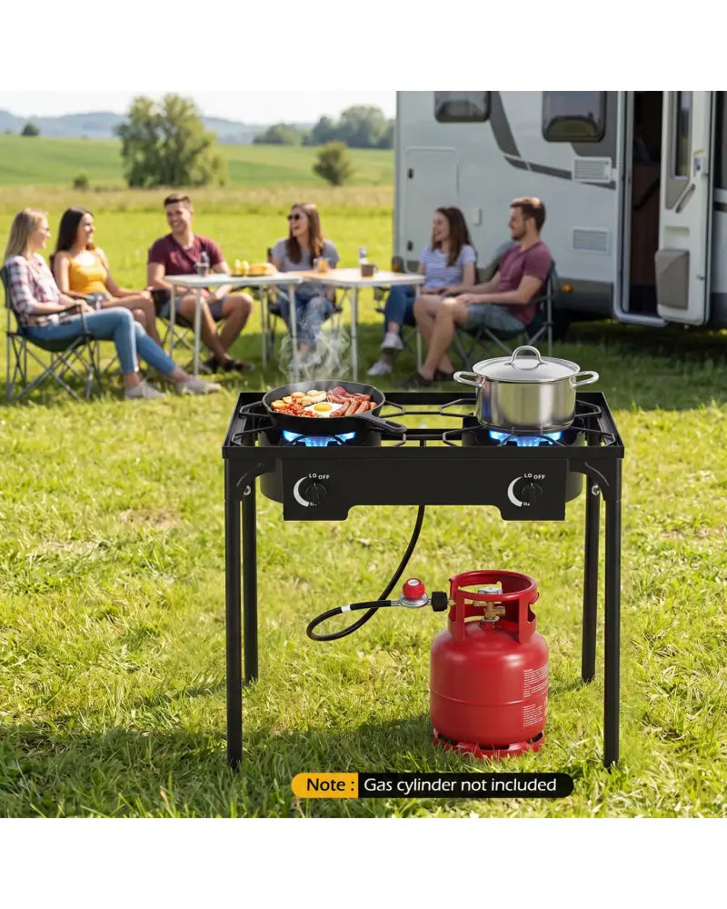 2 Burner Propane Stove 160000 BTU with Adjustable Regulator & Hose for Camping BBQ-Black - Black - Outdoor Grills