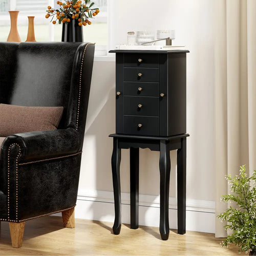 2 Colors Armoire Storage Standing Jewelry Cabinet with Mirror-Black - Black - Jewelry Armoires