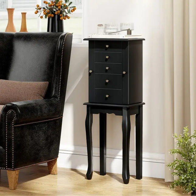 2 Colors Armoire Storage Standing Jewelry Cabinet with Mirror - Black - Oasis Home Essentials