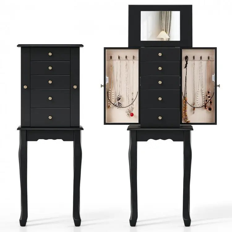 2 Colors Armoire Storage Standing Jewelry Cabinet with Mirror - Black - Oasis Home Essentials
