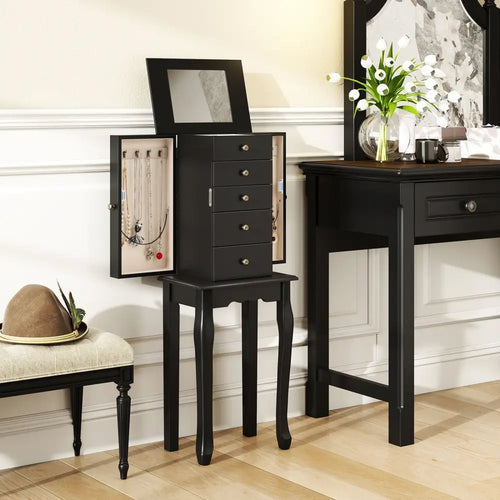 2 Colors Armoire Storage Standing Jewelry Cabinet with Mirror-Black - Black - Jewelry Armoires