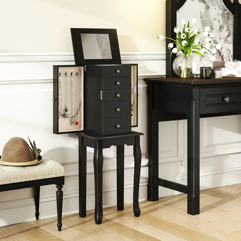 2 Colors Armoire Storage Standing Jewelry Cabinet with Mirror - Black - Oasis Home Essentials