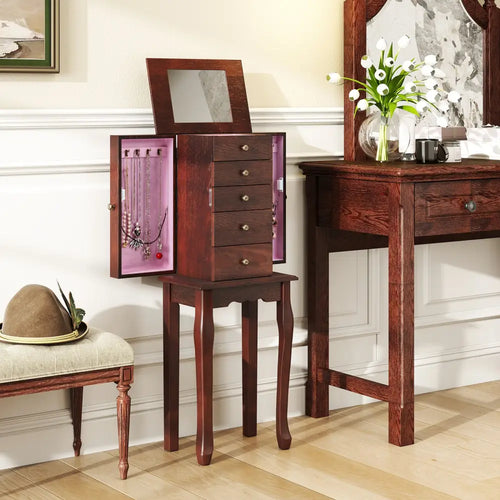 2 Colors Armoire Storage Standing Jewelry Cabinet with Mirror-Brown - Brown - Jewelry Armoires