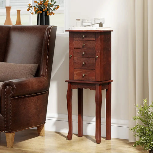 2 Colors Armoire Storage Standing Jewelry Cabinet with Mirror-Brown - Brown - Jewelry Armoires