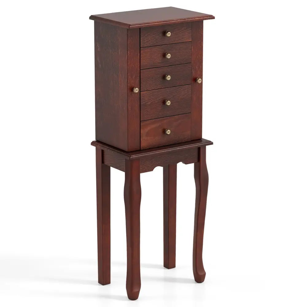 2 Colors Armoire Storage Standing Jewelry Cabinet with Mirror-Brown Costway