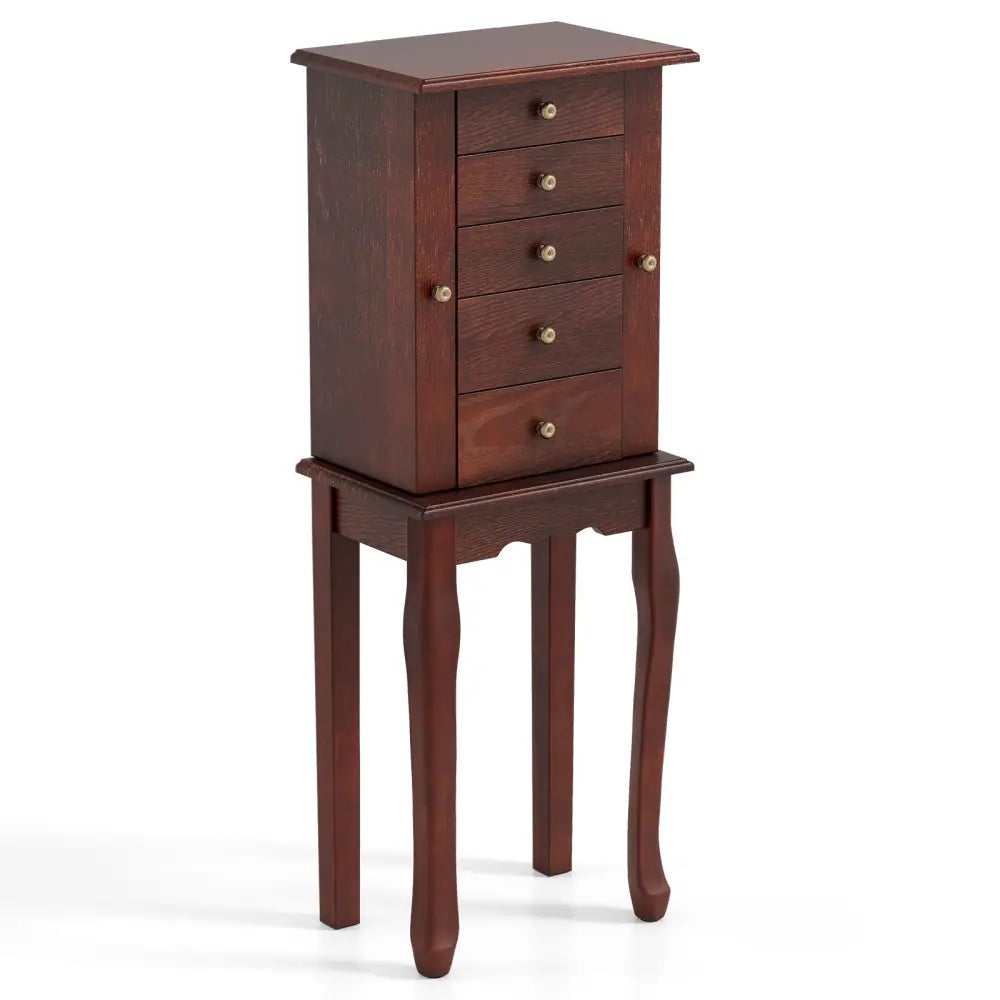 2 Colors Armoire Storage Standing Jewelry Cabinet with Mirror-Brown - Brown - Jewelry Armoires