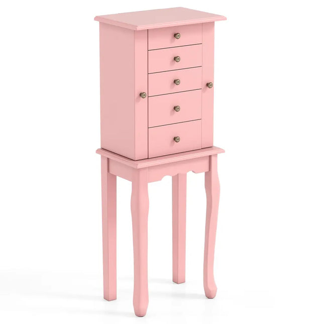 2 Colors Armoire Storage Standing Jewelry Cabinet with Mirror-Pink - Pink - Jewelry Armoires