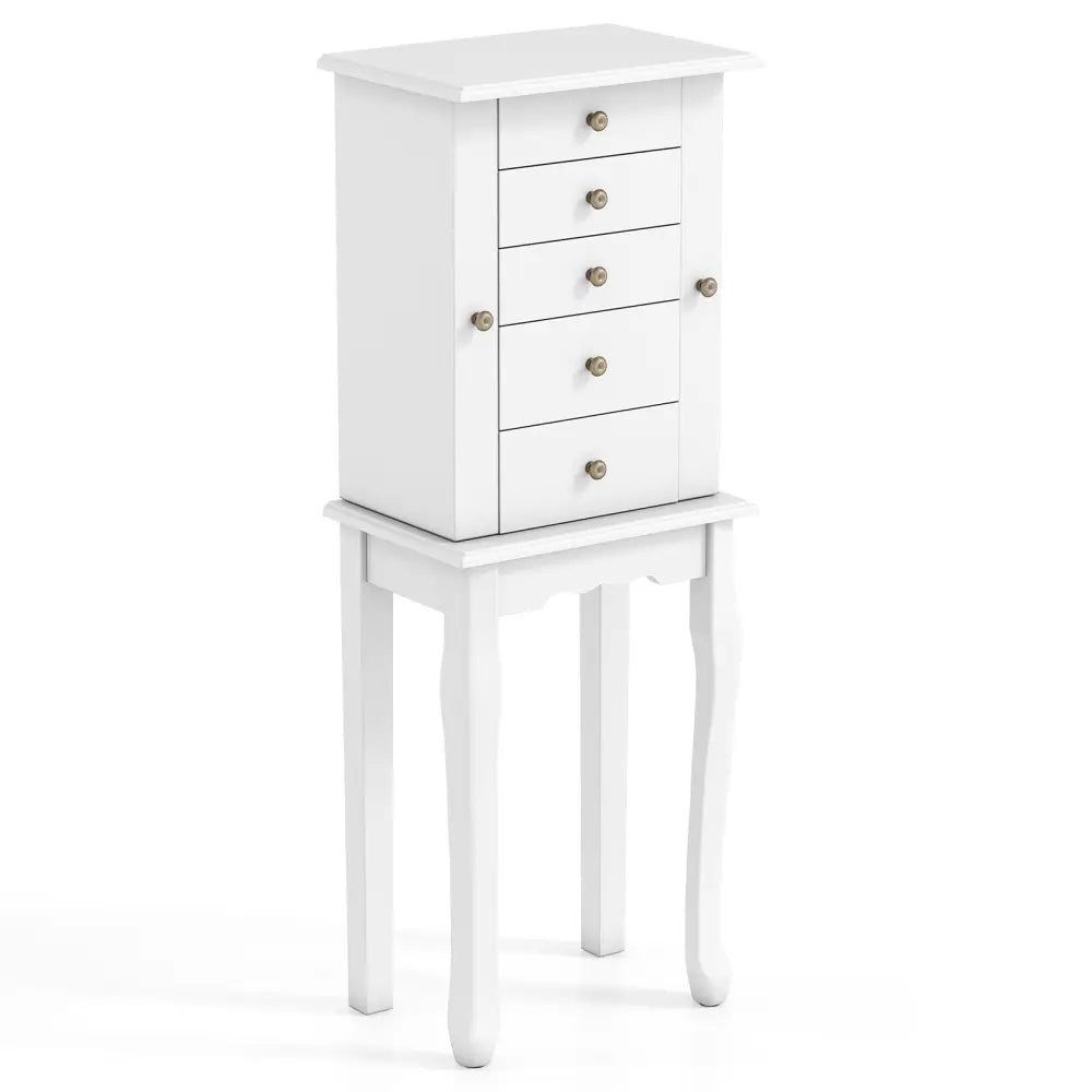 2 Colors Armoire Storage Standing Jewelry Cabinet with Mirror-White - White - Jewelry Armoires
