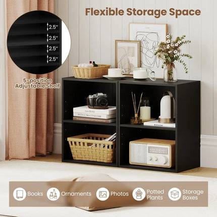 2-Cube Bookcase Floor Standing Open Bookshelf with 5-Position Adjustable Shelf-Black Costway