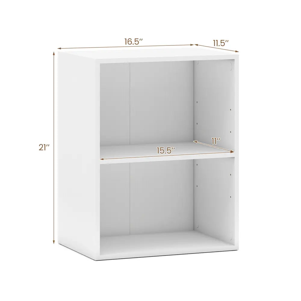2-Cube Bookcase Floor Standing Open Bookshelf with 5-Position Adjustable Shelf-White - White - Bookcases
