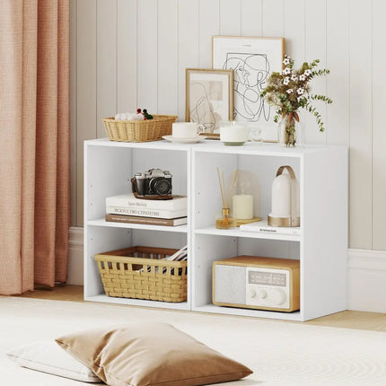 2-Cube Bookcase Floor Standing Open Bookshelf with 5-Position Adjustable Shelf-White Costway