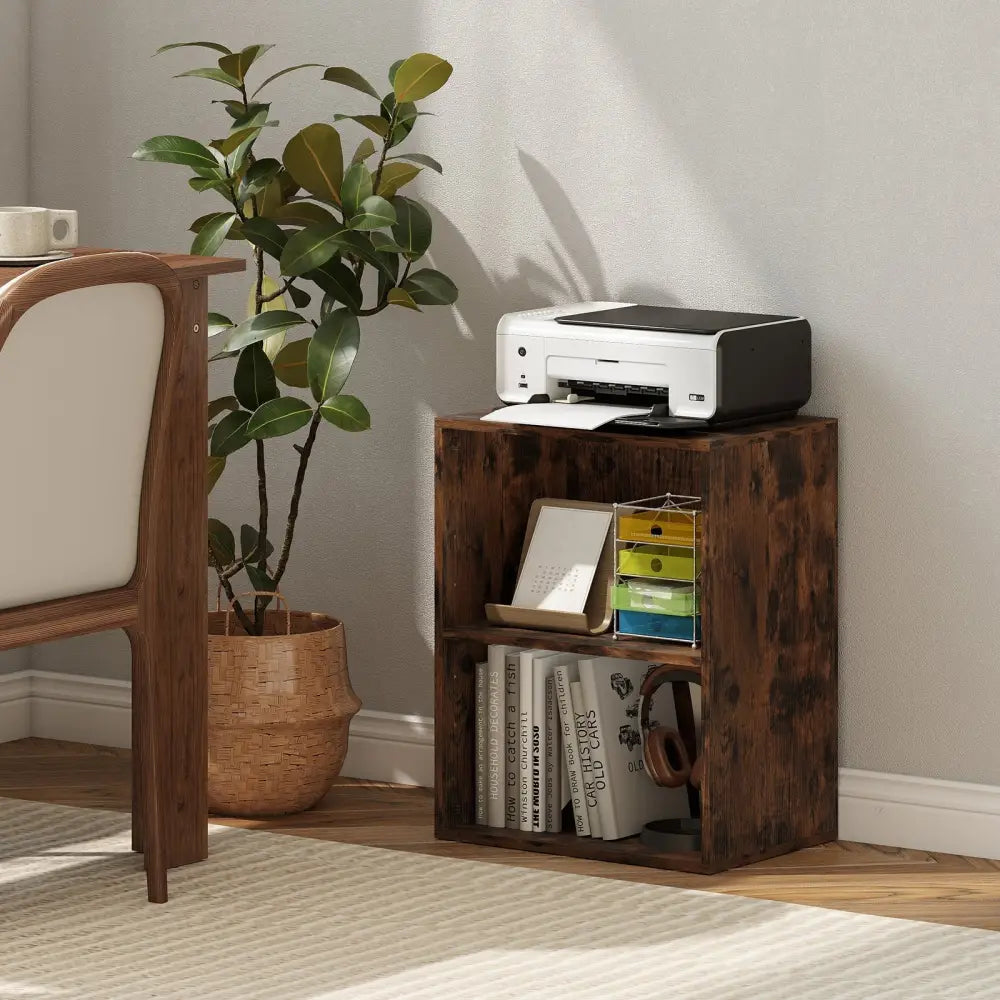 2-Cube Bookcase Floor Standing Open Bookshelf with 5-Position Adjustable Shelf-Brown Costway