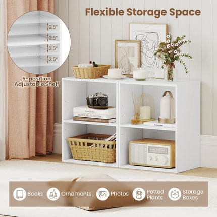 2-Cube Bookcase Floor Standing Open Bookshelf with 5-Position Adjustable Shelf-White Costway