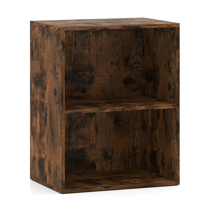 2-Cube Bookcase Floor Standing Open Bookshelf with 5-Position Adjustable Shelf-Brown Costway