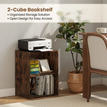 2-Cube Bookcase Floor Standing Open Bookshelf with 5-Position Adjustable Shelf-Brown Costway