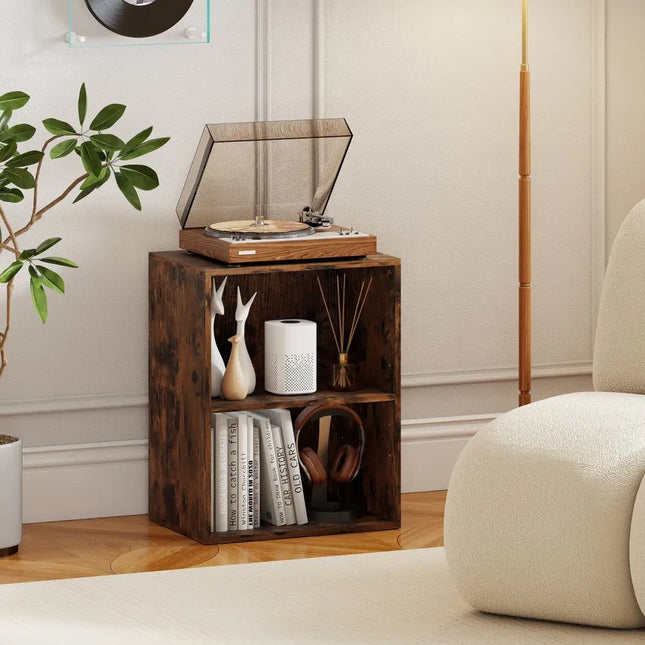 2-Cube Bookcase Floor Standing Open Bookshelf with 5-Position Adjustable Shelf-Brown Costway