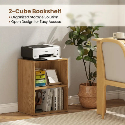 2-Cube Bookcase Floor Standing Open Bookshelf with 5-Position Adjustable Shelf-Natural Costway