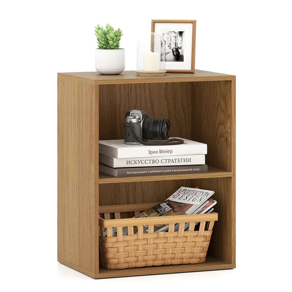 2-Cube Bookcase Floor Standing Open Bookshelf with 5-Position Adjustable Shelf-Natural Costway