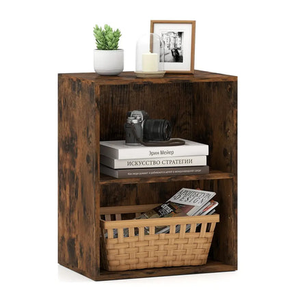 2-Cube Bookcase Floor Standing Open Bookshelf with 5-Position Adjustable Shelf-Brown Costway