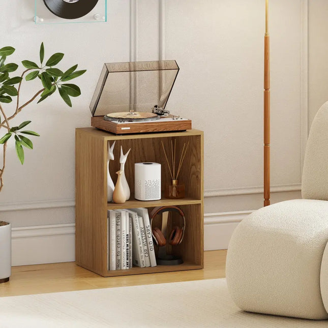 2-Cube Bookcase Set of 2 Floor Standing Open Bookshelf w/ 5-Position Adjustable Shelf-Natural Costway