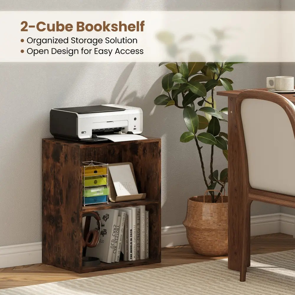 2-Cube Bookcase Set of 2 Floor Standing Open Bookshelf w/ 5-Position Adjustable Shelf-Brown Costway
