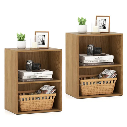 2-Cube Bookcase Set of 2 Floor Standing Open Bookshelf w/ 5-Position Adjustable Shelf-Natural Costway