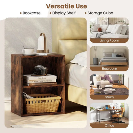 2-Cube Bookcase Set of 2 Floor Standing Open Bookshelf w/ 5-Position Adjustable Shelf-Brown Costway