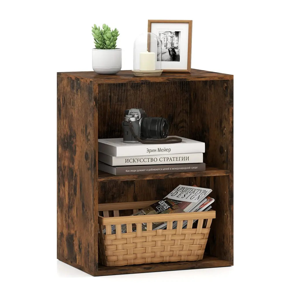 2-Cube Bookcase Set of 2 Floor Standing Open Bookshelf w/ 5-Position Adjustable Shelf-Brown Costway