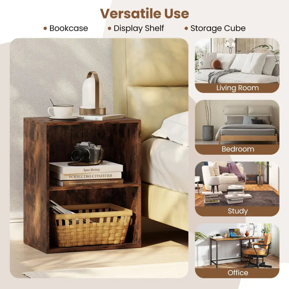 2-Cube Bookcase Set of 2 Floor Standing Open Bookshelf w/ 5-Position Adjustable Shelf-Brown - Brown - Bookcases